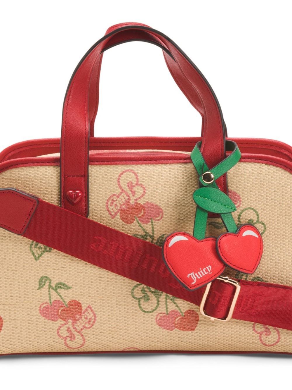 New Tan Red Juicy Couture Purse Bag Handbag Wicker Cherry Crossbody
